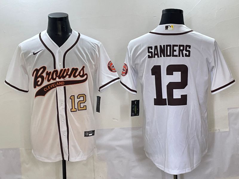 Men 2025 Cleveland Browns #12 Sanders White Joint Name Nike Limited NFL Jersey style 2